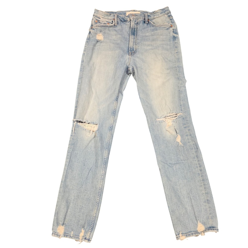 Mother Superior High Waisted Distressed Straight Leg Jeans Light Wash Size 32